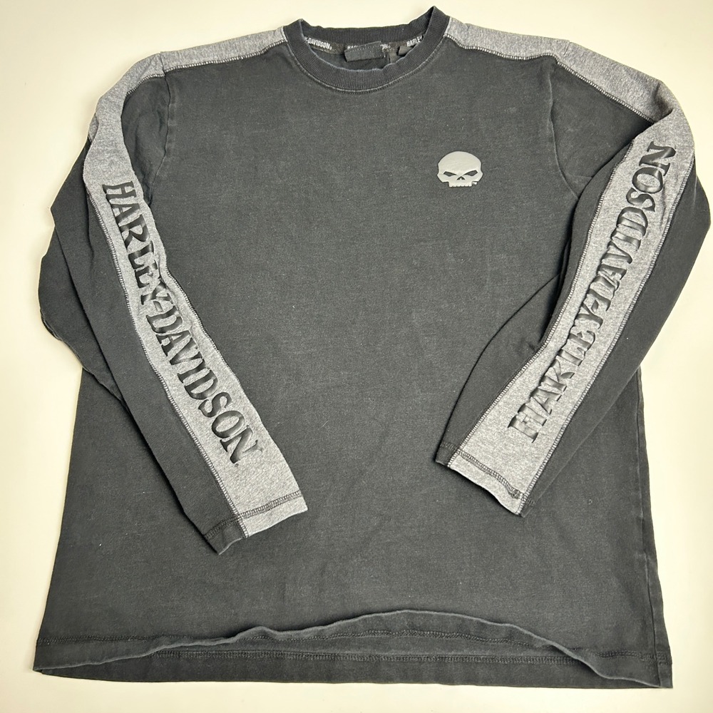 Harley-Davidson Willie G Skull Long Sleeve Shirt Black Gray Mens Medium